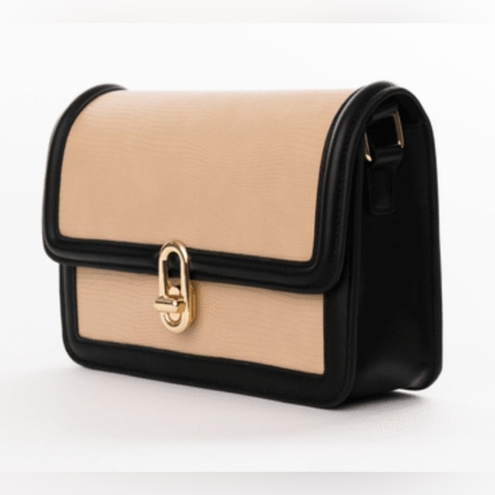 Jules Kae PETA Approved Vegan Black and Tan with Gold Hardware Crossbody Bag